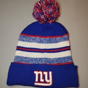 Blue and Red Knit NY Giants Beanie with Pom